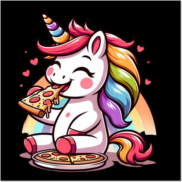 Kawaii Pizza Unicorn Lover, Love Eating Pizza Wall Art by logiamerch