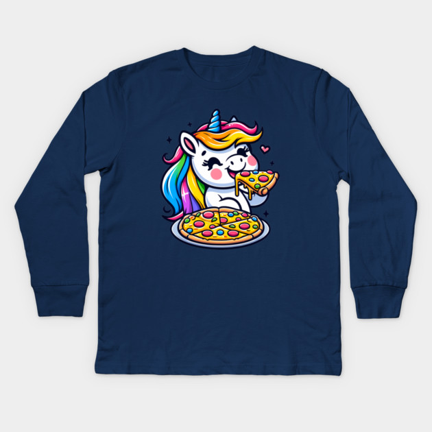 Pizza Unicorn Lover, Love Eating Pizza Kids Long Sleeve T-Shirt by logiamerch