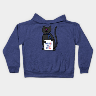 Cute Cat with Harris Walz 2024 Sign Kids Hoodie