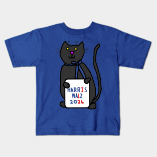 Cute Cat with Harris Walz 2024 Sign Kids T-Shirt