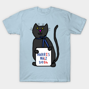 Cute Cat with Harris Walz 2024 Sign T-Shirt