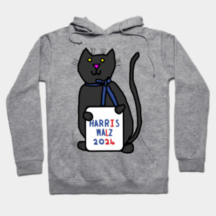 Cute Cat with Harris Walz 2024 Sign Hoodie