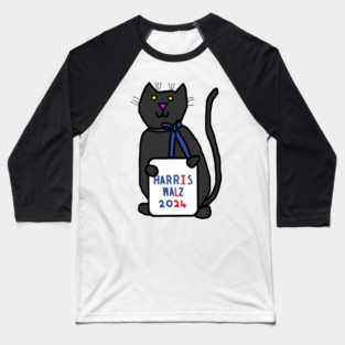 Cute Cat with Harris Walz 2024 Sign Baseball T-Shirt