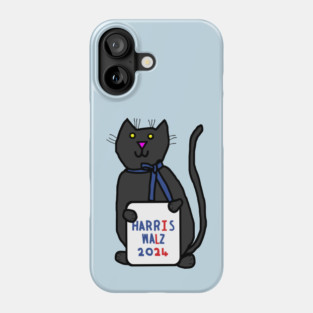 Cute Cat with Harris Walz 2024 Sign Phone Case