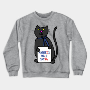 Cute Cat with Harris Walz 2024 Sign Crewneck Sweatshirt