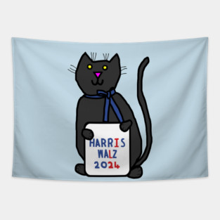 Cute Cat with Harris Walz 2024 Sign Tapestry