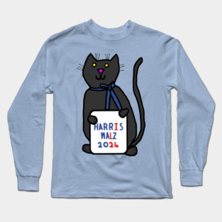 Cute Cat with Harris Walz 2024 Sign Long Sleeve T-Shirt