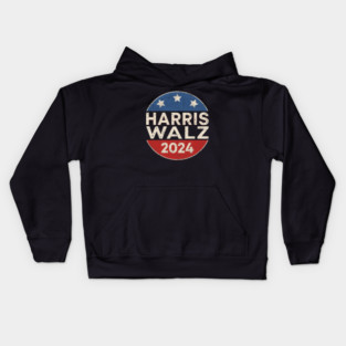 Harris Walz 2024 Election Kamala Harris Tim Walz 2024 Retro Button Red White Blue Stars Kids Hoodie