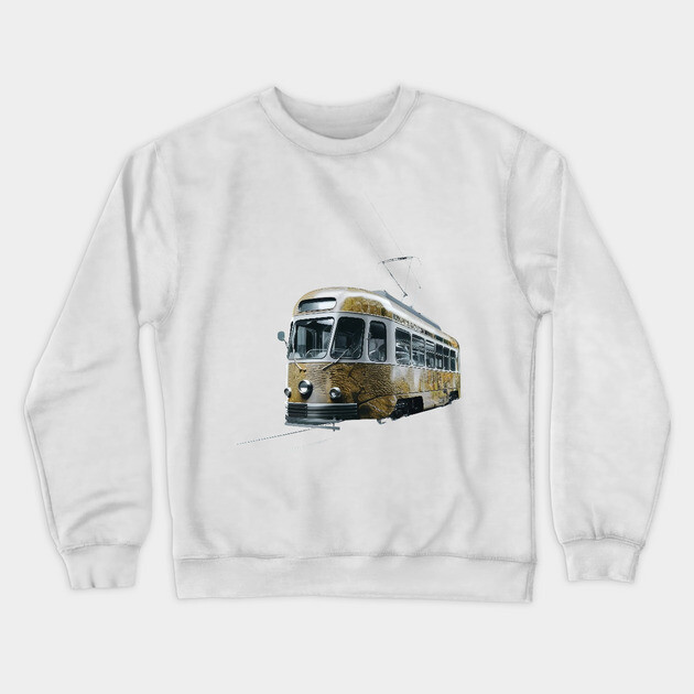 Vintage Tram, Predominantly in a Cream and Yellow Color Scheme with Metallic Accents Crewneck Sweatshirt by animegirlnft