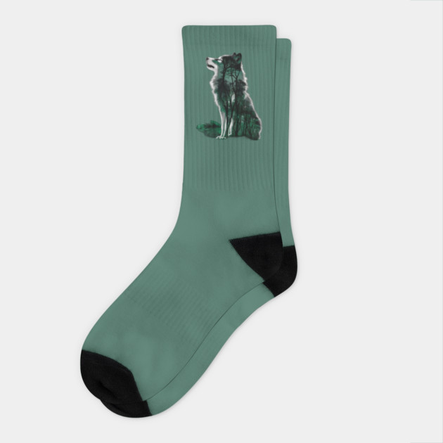 Green Wolf is Filled with a Forest Scene Socks by animegirlnft