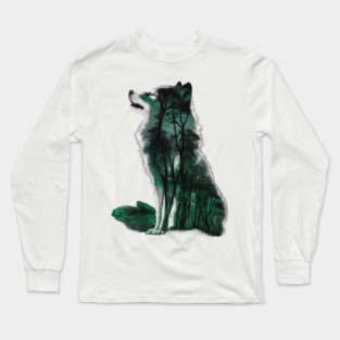 Green Wolf is Filled with a Forest Scene Long Sleeve T-Shirt