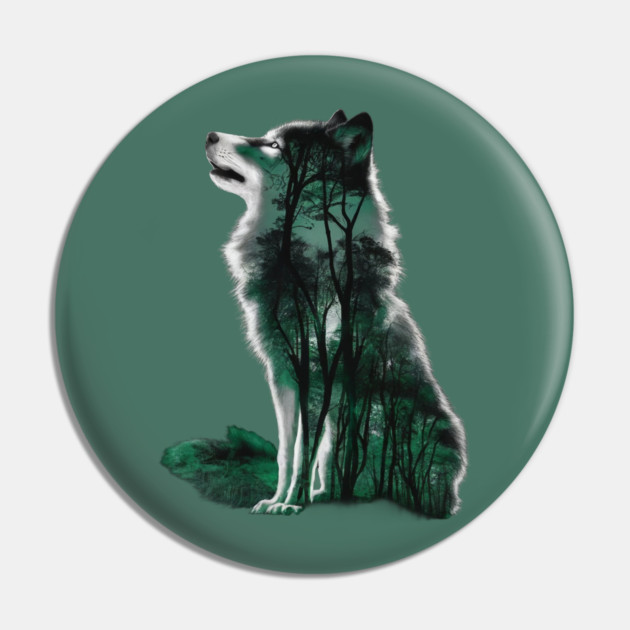 Green Wolf is Filled with a Forest Scene Pin by animegirlnft