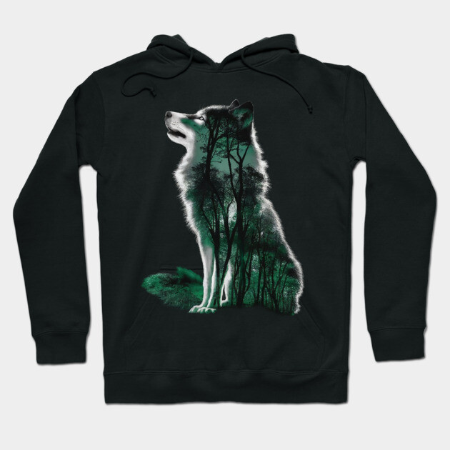 Green Wolf is Filled with a Forest Scene Hoodie by animegirlnft