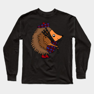 Cute Funny Hedgehog Playing Bagpipes Cartoon Long Sleeve T-Shirt