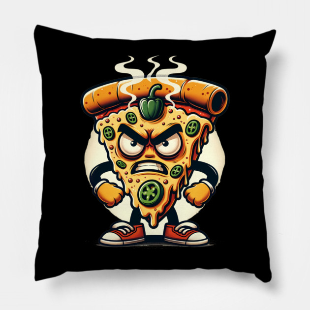 Funny Spicy Angry Pizza Slice Pillow by logiamerch