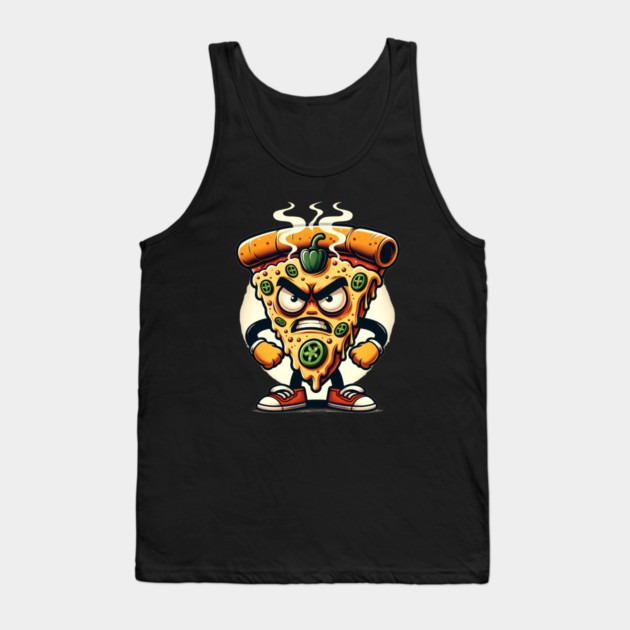 Funny Spicy Angry Pizza Slice Tank Top by logiamerch