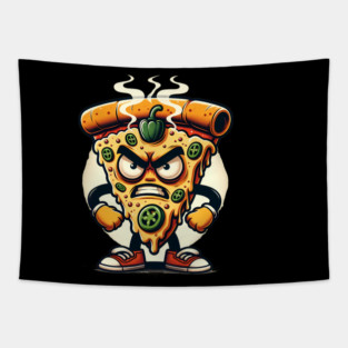 Funny Spicy Angry Pizza Slice Tapestry