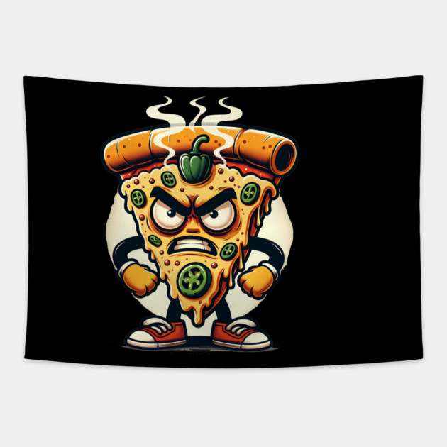 Funny Spicy Angry Pizza Slice Tapestry by logiamerch