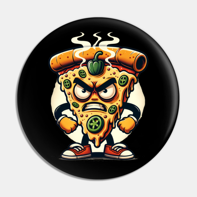Funny Spicy Angry Pizza Slice Pin by logiamerch