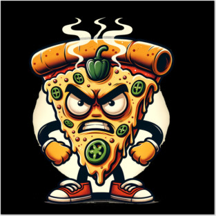 Funny Spicy Angry Pizza Slice Posters and Art