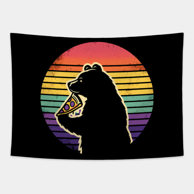 Bear Love Pizza, Retro Style, Pizza Lover Tapestry by logiamerch
