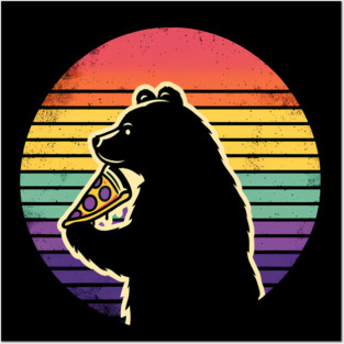 Bear Love Pizza, Retro Style, Pizza Lover Posters and Art