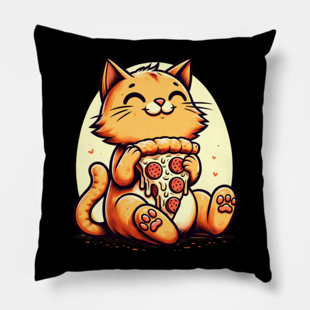 Cute Cat Eating Pizza, Funny Pizza Lover Pillow by logiamerch