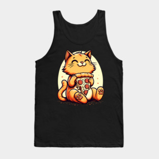 Cute Cat Eating Pizza, Funny Pizza Lover Tank Top