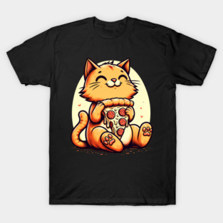 Cute Cat Eating Pizza, Funny Pizza Lover T-Shirt