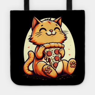 Cute Cat Eating Pizza, Funny Pizza Lover Tote