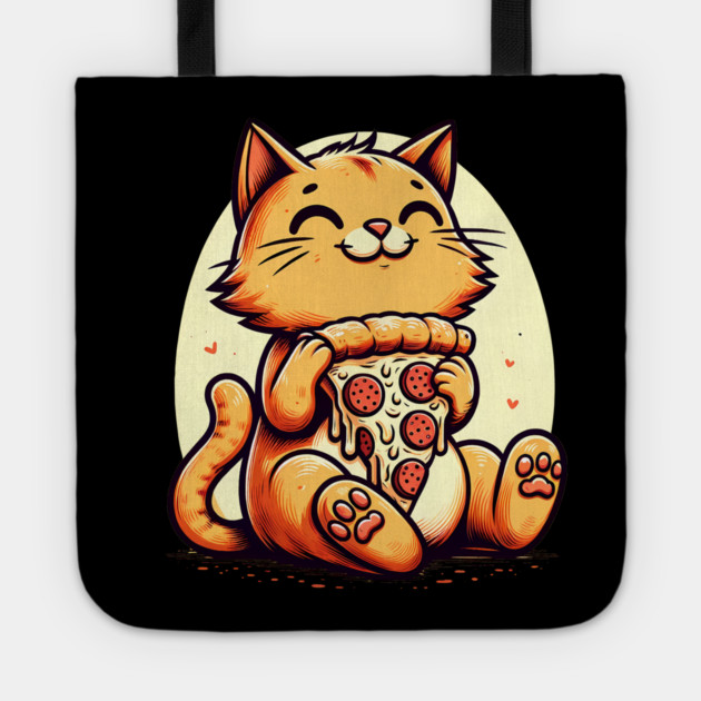 Cute Cat Eating Pizza, Funny Pizza Lover Tote by logiamerch