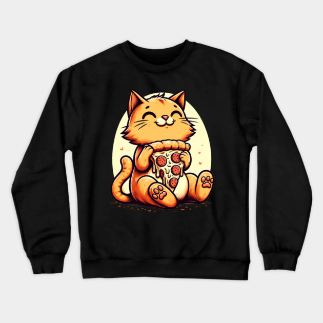 Cute Cat Eating Pizza, Funny Pizza Lover Crewneck Sweatshirt by logiamerch