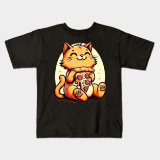 Cute Cat Eating Pizza, Funny Pizza Lover Kids T-Shirt
