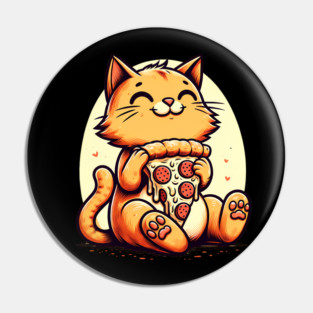 Cute Cat Eating Pizza, Funny Pizza Lover Pin