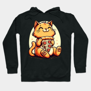 Cute Cat Eating Pizza, Funny Pizza Lover Hoodie
