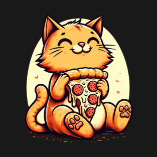 Cute Cat Eating Pizza, Funny Pizza Lover T-Shirt