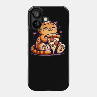 Cute Orange Cat Eating Pizza, Funny Pizza Lover Phone Case