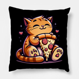 Cute Orange Cat Eating Pizza, Funny Pizza Lover Pillow