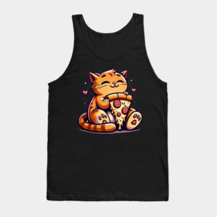 Cute Orange Cat Eating Pizza, Funny Pizza Lover Tank Top