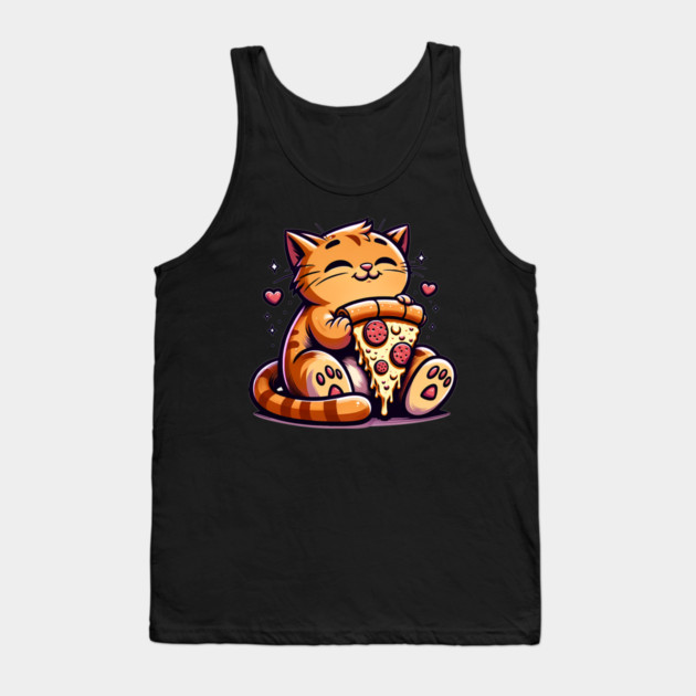 Cute Orange Cat Eating Pizza, Funny Pizza Lover Tank Top by logiamerch