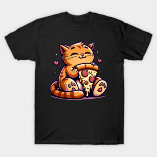 Cute Orange Cat Eating Pizza, Funny Pizza Lover T-Shirt