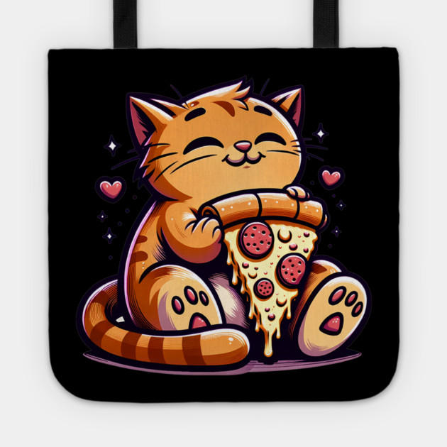 Cute Orange Cat Eating Pizza, Funny Pizza Lover Tote by logiamerch