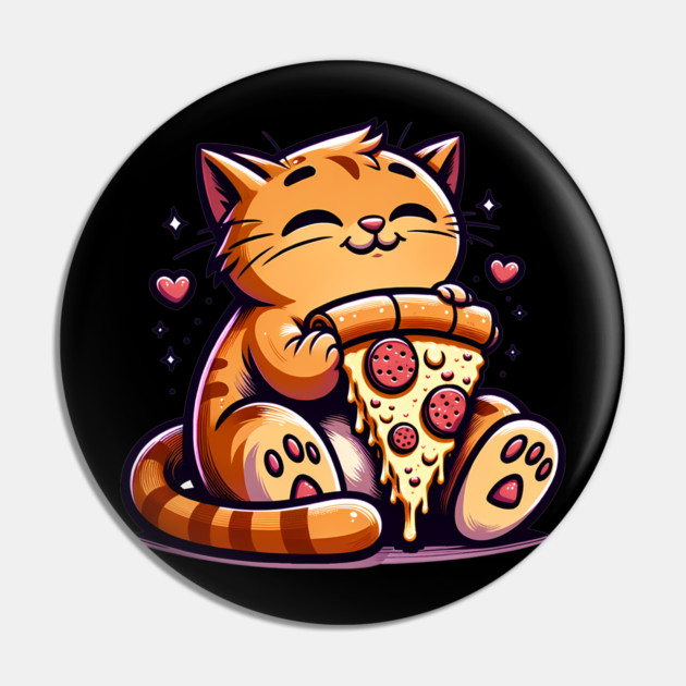Cute Orange Cat Eating Pizza, Funny Pizza Lover Pin by logiamerch
