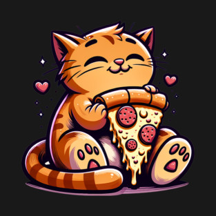 Cute Orange Cat Eating Pizza, Funny Pizza Lover T-Shirt