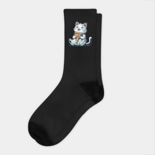 Cute Cat Eating Pizza, Funny Pizza Lover Socks
