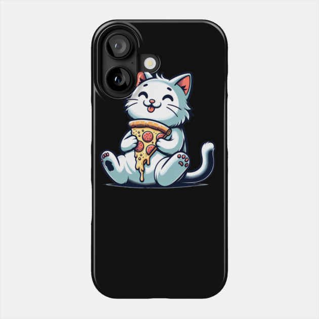Cute Cat Eating Pizza, Funny Pizza Lover Phone Case by logiamerch