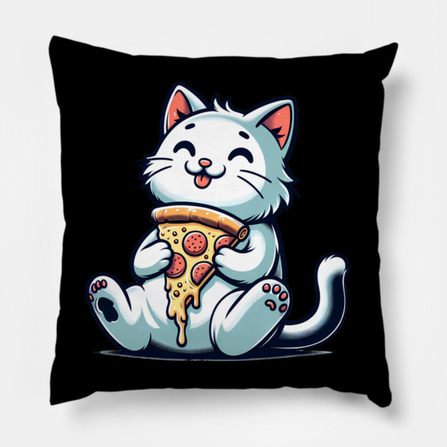 Cute Cat Eating Pizza, Funny Pizza Lover Pillow by logiamerch
