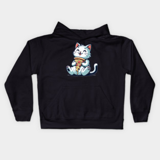 Cute Cat Eating Pizza, Funny Pizza Lover Kids Hoodie