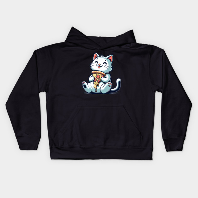 Cute Cat Eating Pizza, Funny Pizza Lover Kids Hoodie by logiamerch