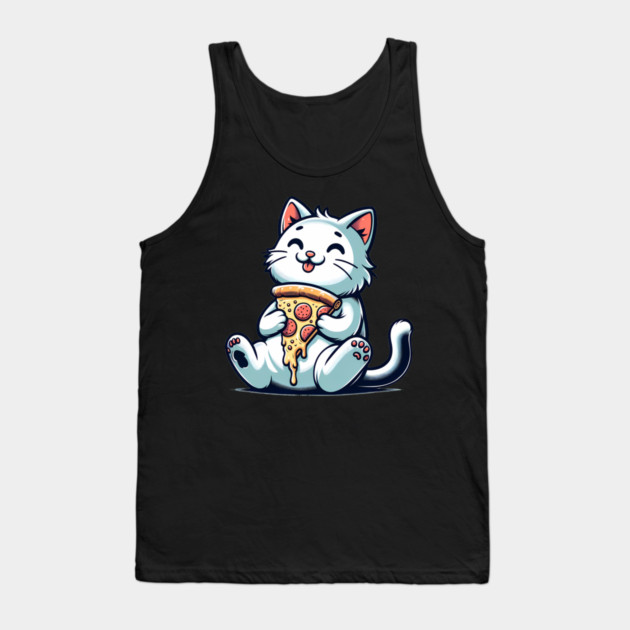Cute Cat Eating Pizza, Funny Pizza Lover Tank Top by logiamerch